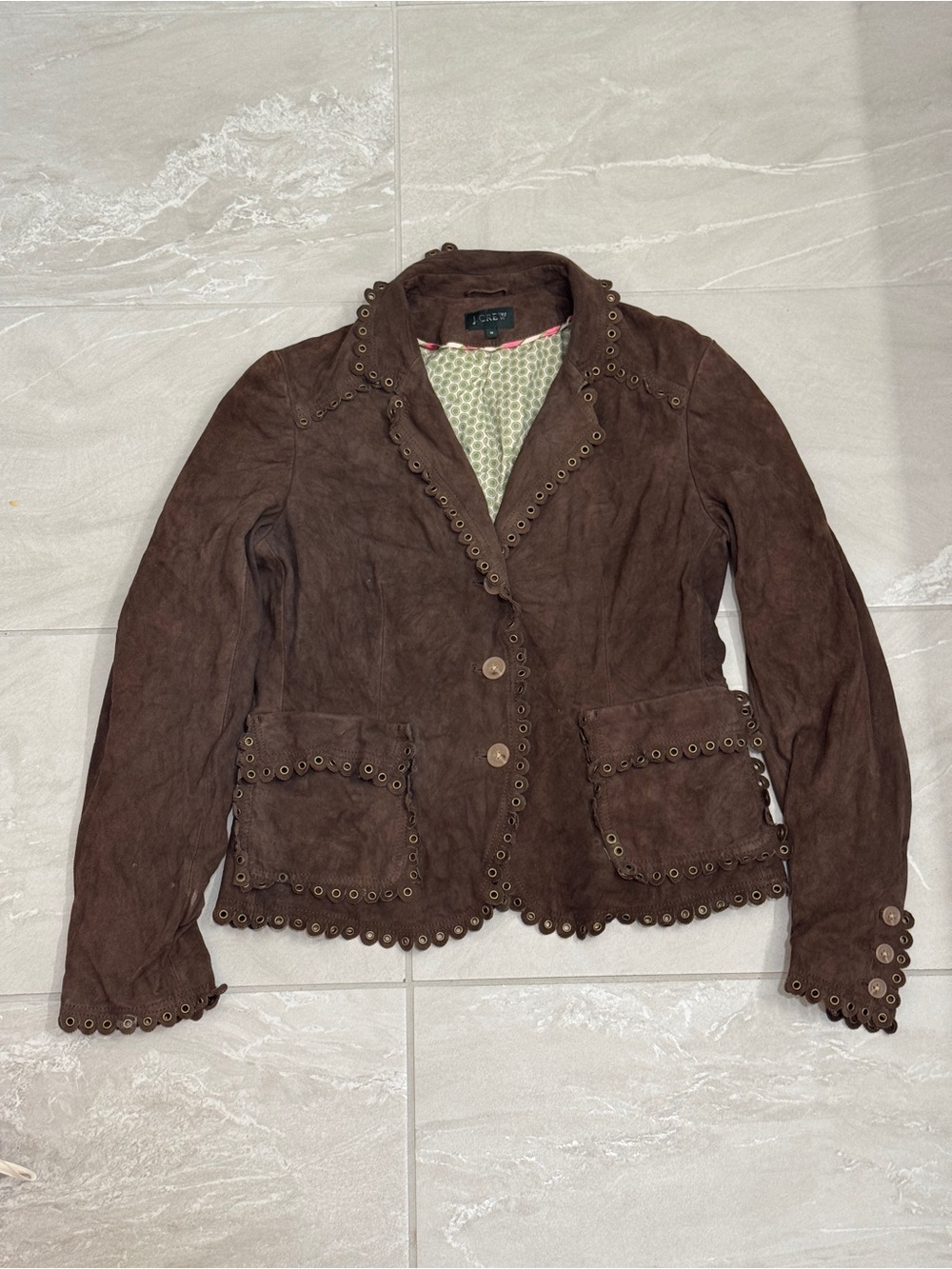 J. Crew Brown Suede Eyelet-Trim Blazer Jacket Western Fall